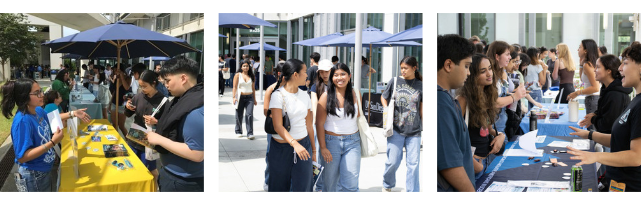 Students attending a fair with booth setups